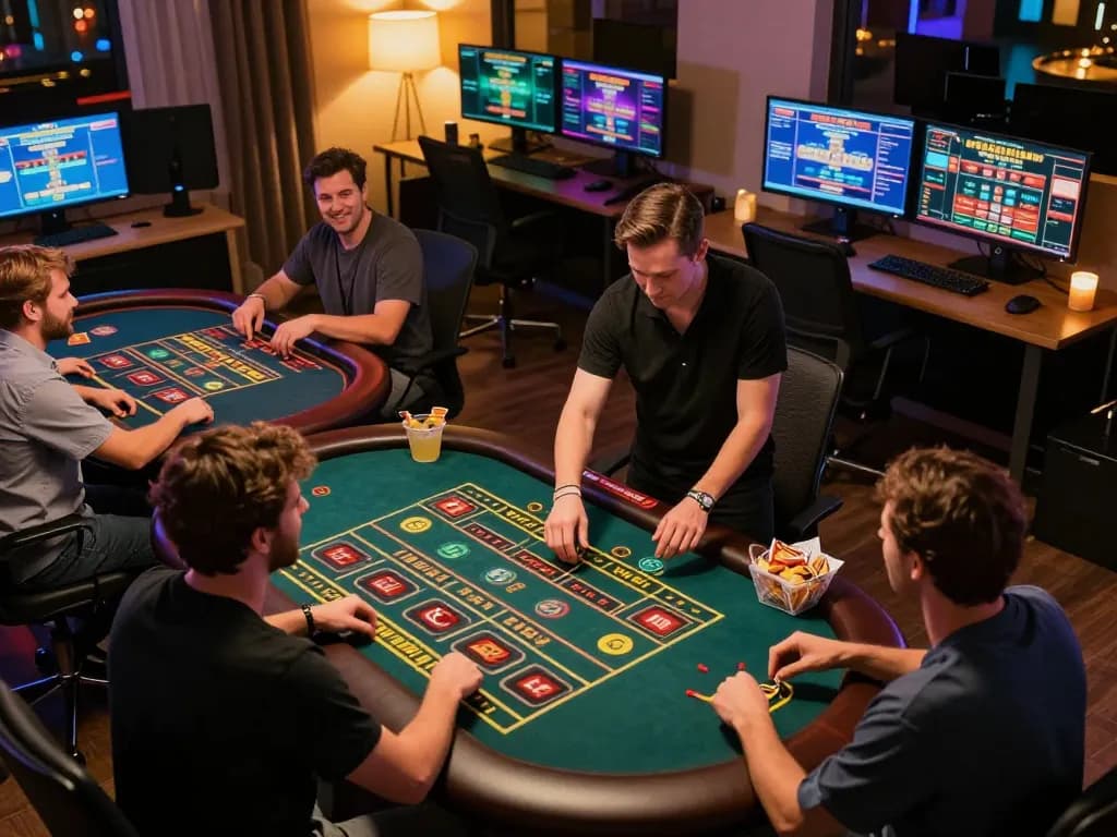 Players engaging in live dealer games at nk88 online casino with vibrant screens and strategic gameplay.