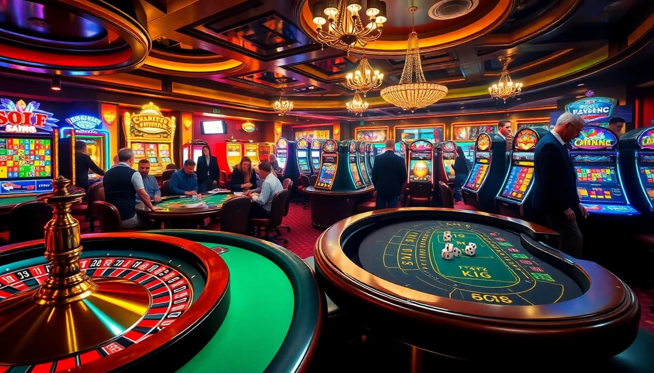 KJC AC 1 vibrant casino scene featuring roulette, poker, and dice.