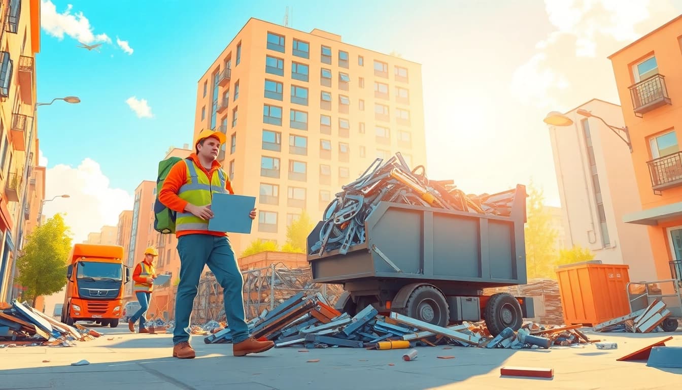 Efficient Schrotthändler Wuppertal team collecting metal scrap in an urban area.