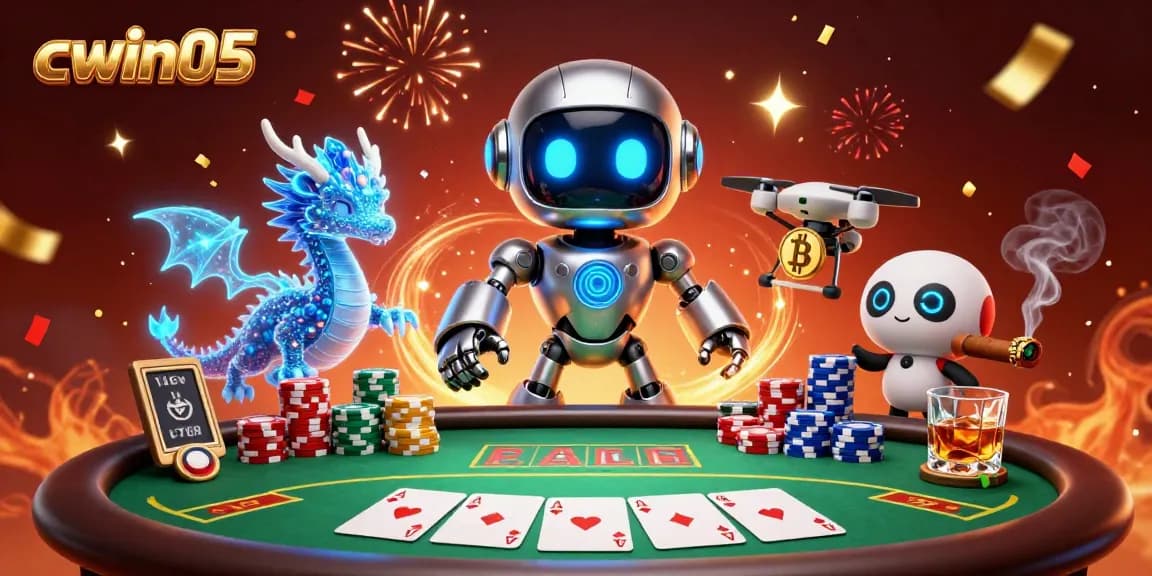Experience thrilling gameplay at cwin05 featuring a vibrant casino scene with robots and gaming elements.