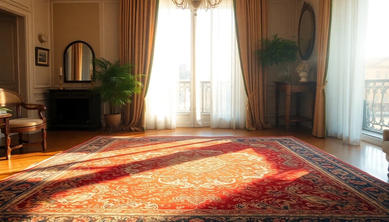 Admire the exquisite Tappeto persiano Milano featuring intricate designs and vibrant colors in an elegant setting.