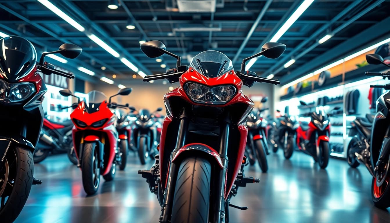Découvrez le showroom moto Motopaco innovant mettant en valeur des motos et des accessoires stylés.