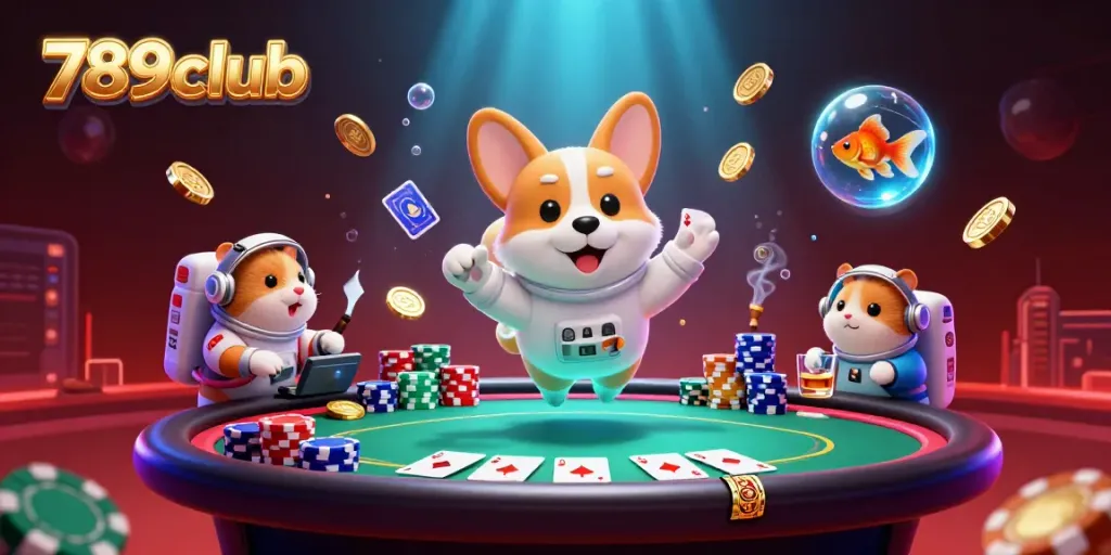 Play dynamic games at 789club with floating coins, poker tables, and exciting characters.