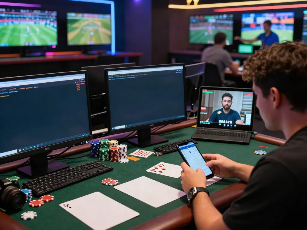 Engaging online gambling scene at https://9bet.ru.com/ featuring diverse players betting in a modern lounge.
