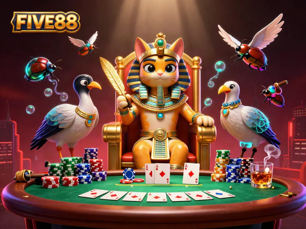 Experience the excitement of FIVE88's online casino with vibrant characters and gaming elements.