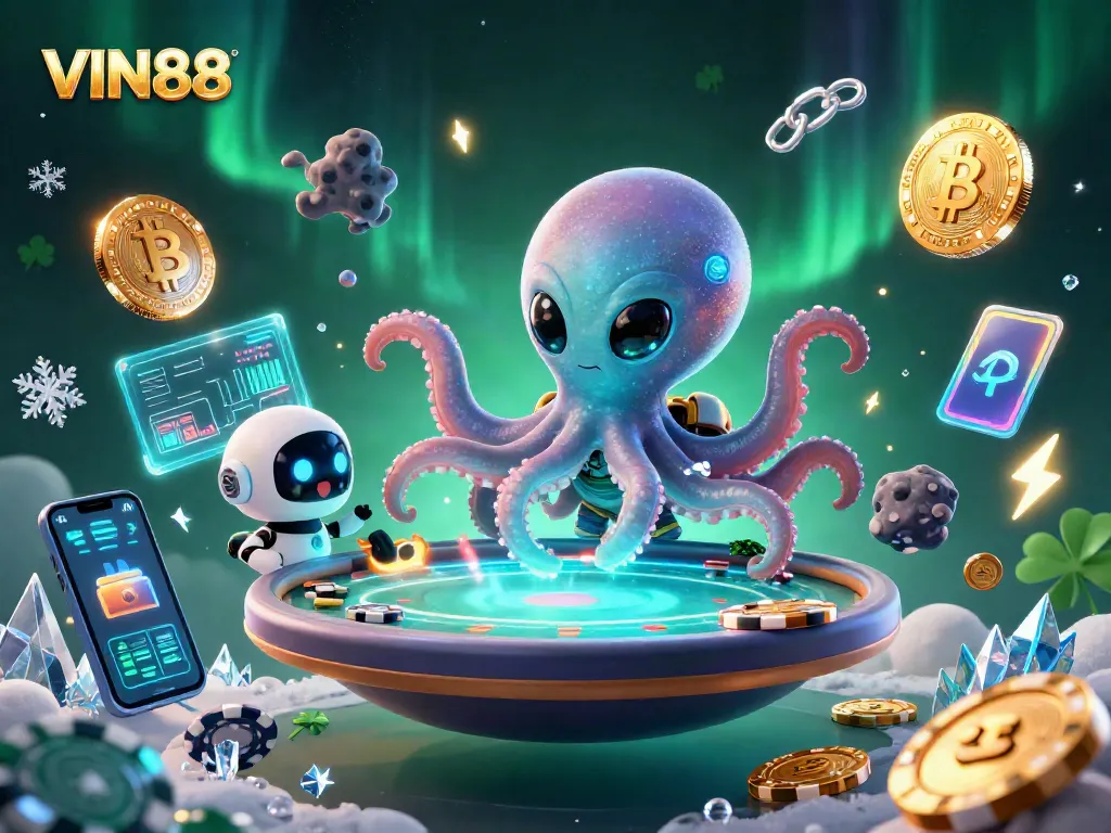 Engage with VIN88's vibrant casino atmosphere featuring a cartoon octopus and unique gaming elements.