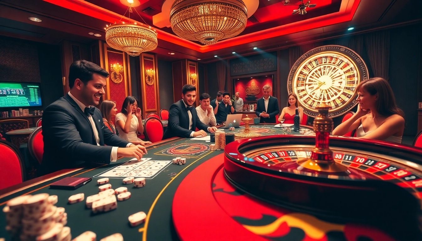 Players enjoy thrilling casino games at a w88 gaming table surrounded by excitement and professional dealers.