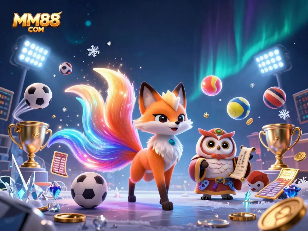 Engage with MM88 COM's thrilling gaming experience embodied by a vibrant fox and wise owl.