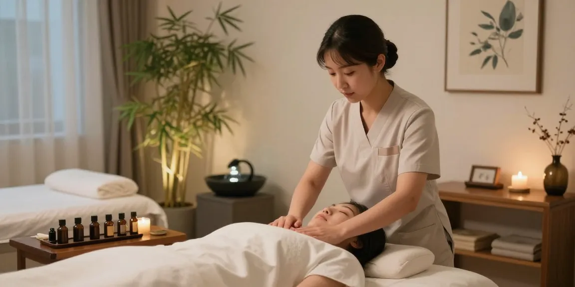 Relaxation during 경기광주출장안마 with a therapist in a tranquil setting, calming atmosphere, and soothing elements.