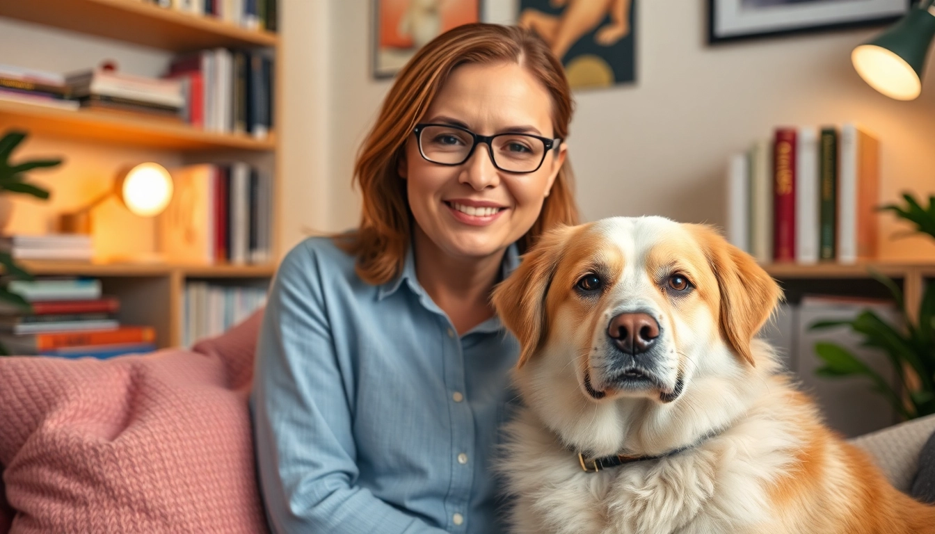 Sydney Psychologist Jacob with therapy dog Wattle creating a warm and inviting counseling atmosphere.