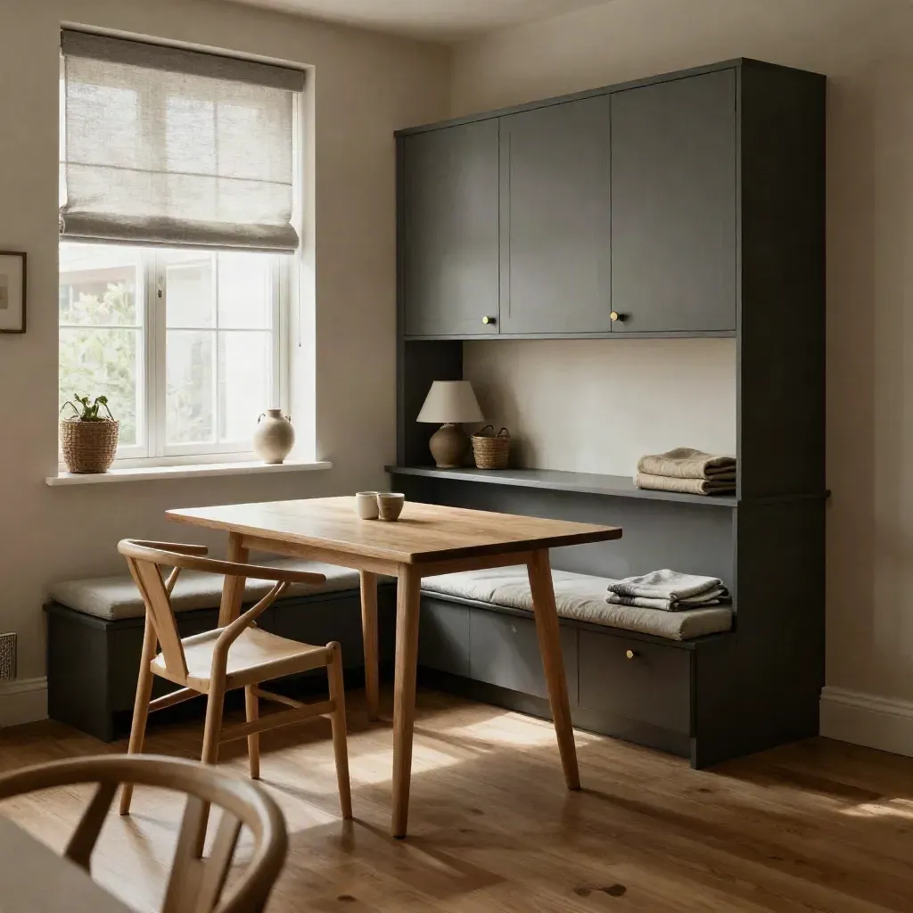 Compact Clapham flat with dining nook, work ledge and fitted storage in soft daylight.
