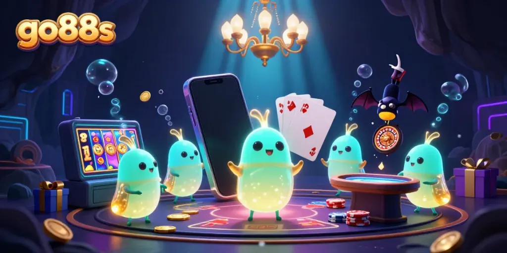 Engage in thrilling gameplay at go88s with glowworms lighting a vibrant casino scene.