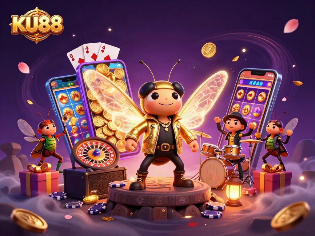 Experience the excitement of KU88 slots with golden coins, immersive gameplay, and dynamic characters.