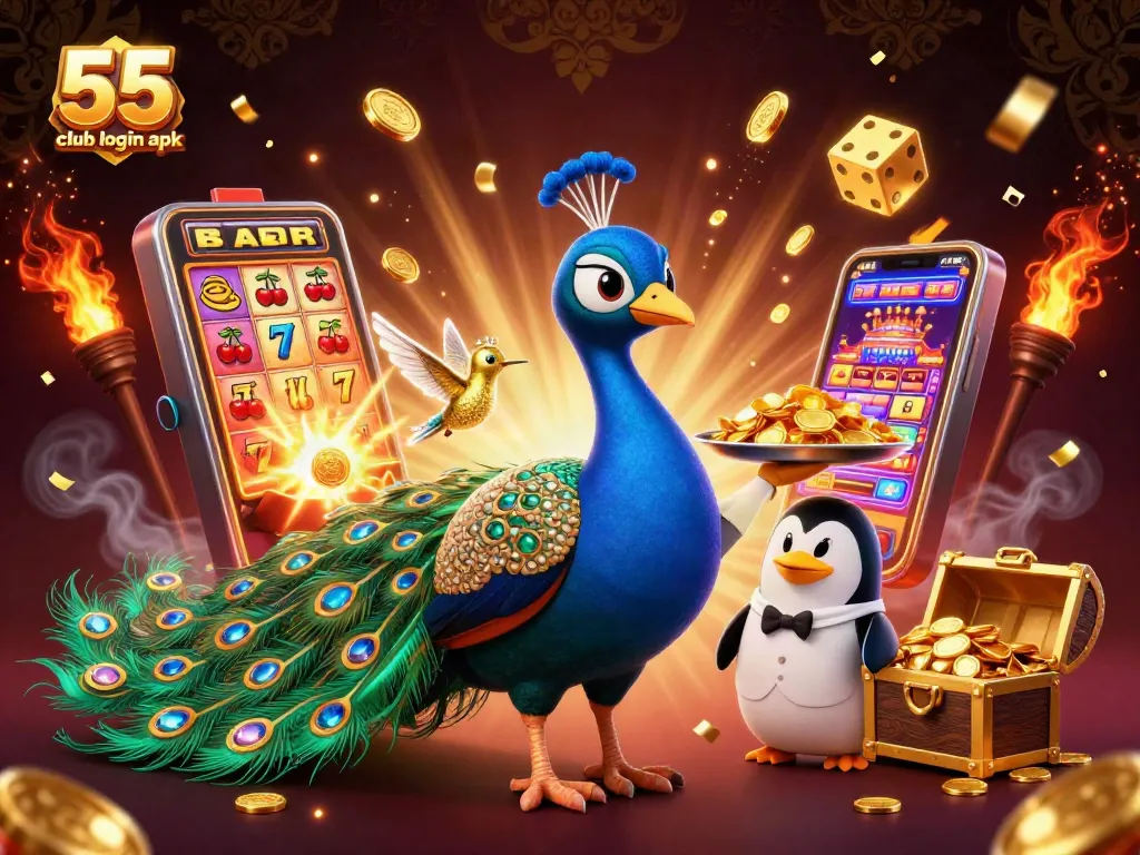 Engage with the vibrant world of 55 club login apk, where an aristocratic peacock represents luxury in gaming.