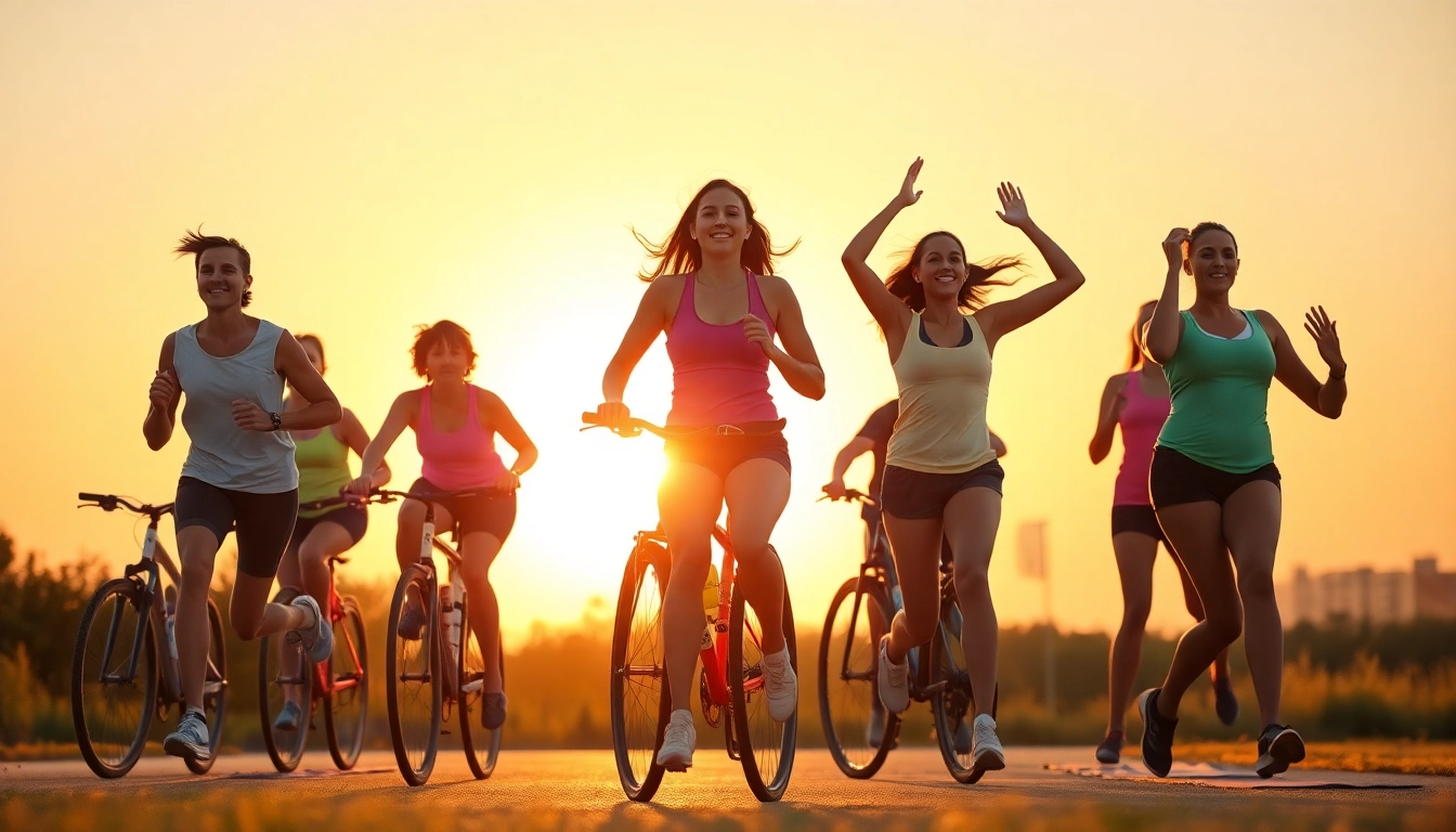 Inspiring outdoor exercise scene promoting healthy weight loss through diverse physical activities.