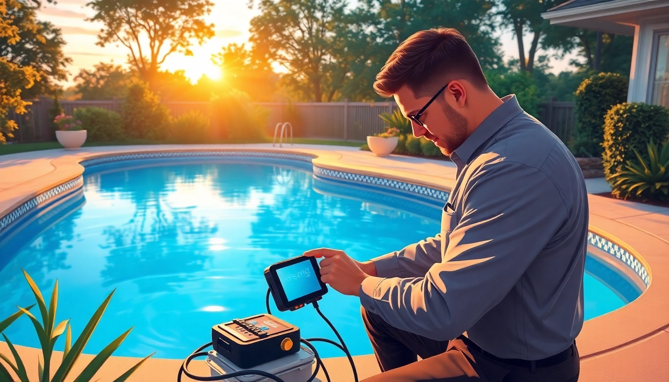 Technician conducting Swimming Pool Leak Detection using advanced equipment