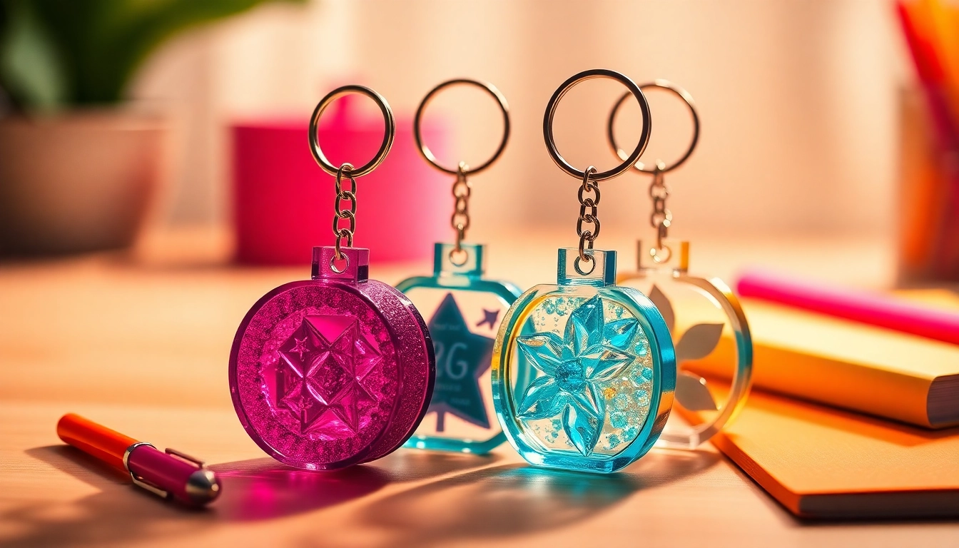 Showcase a vibrant acrylic keychain custom with intricate designs and colorful stationery.