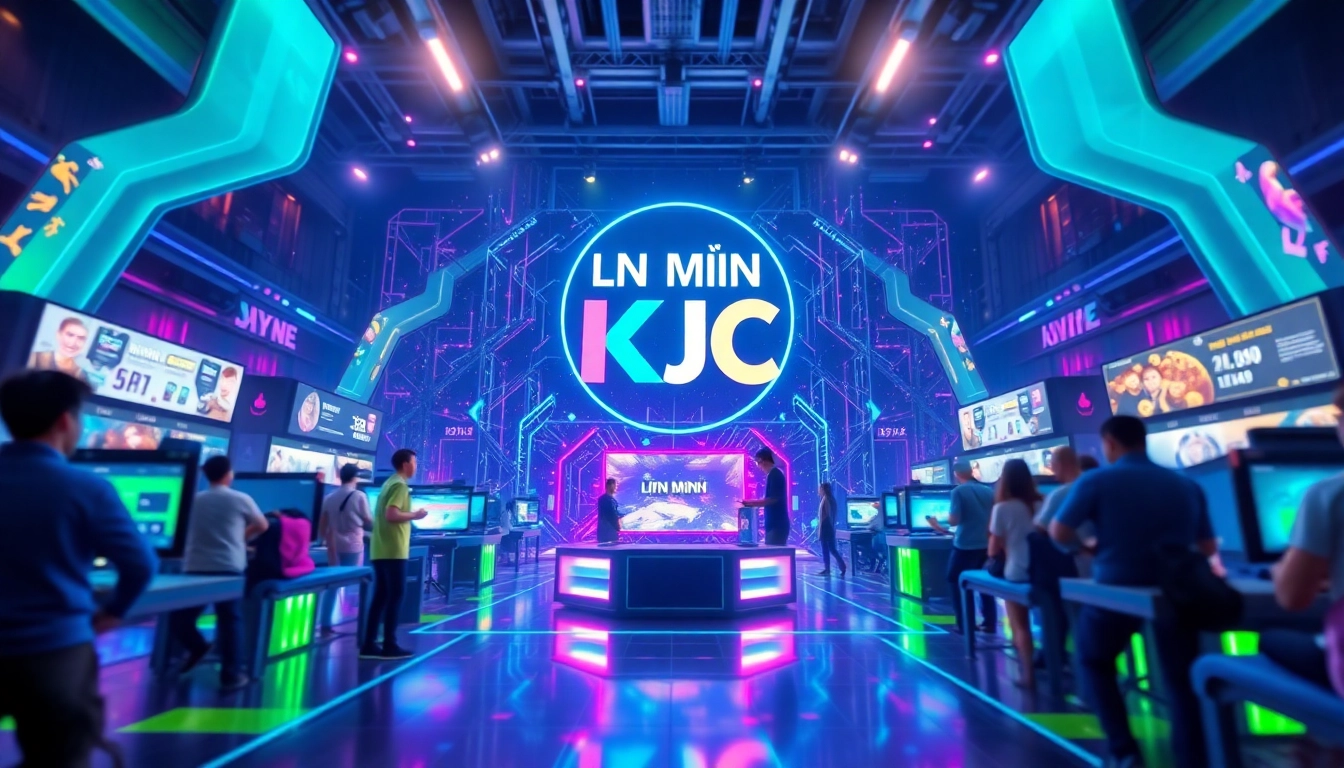 Engaging gamers with LIÊN MINH KJC logo in a vibrant digital landscape showcasing modern entertainment features.