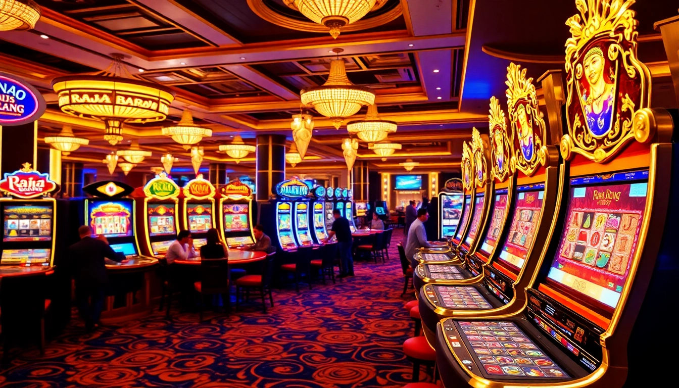 A thrilling gaming experience at the Raja Barong slot machine, showcasing vibrant lights and casino excitement.