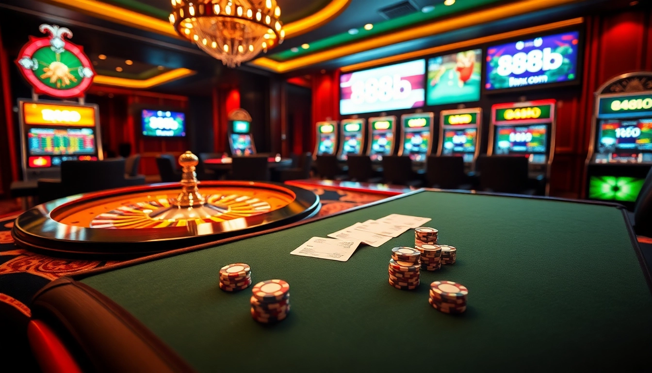 Engage in thrilling casino games at 888b. com with vibrant poker tables and roulette wheels.