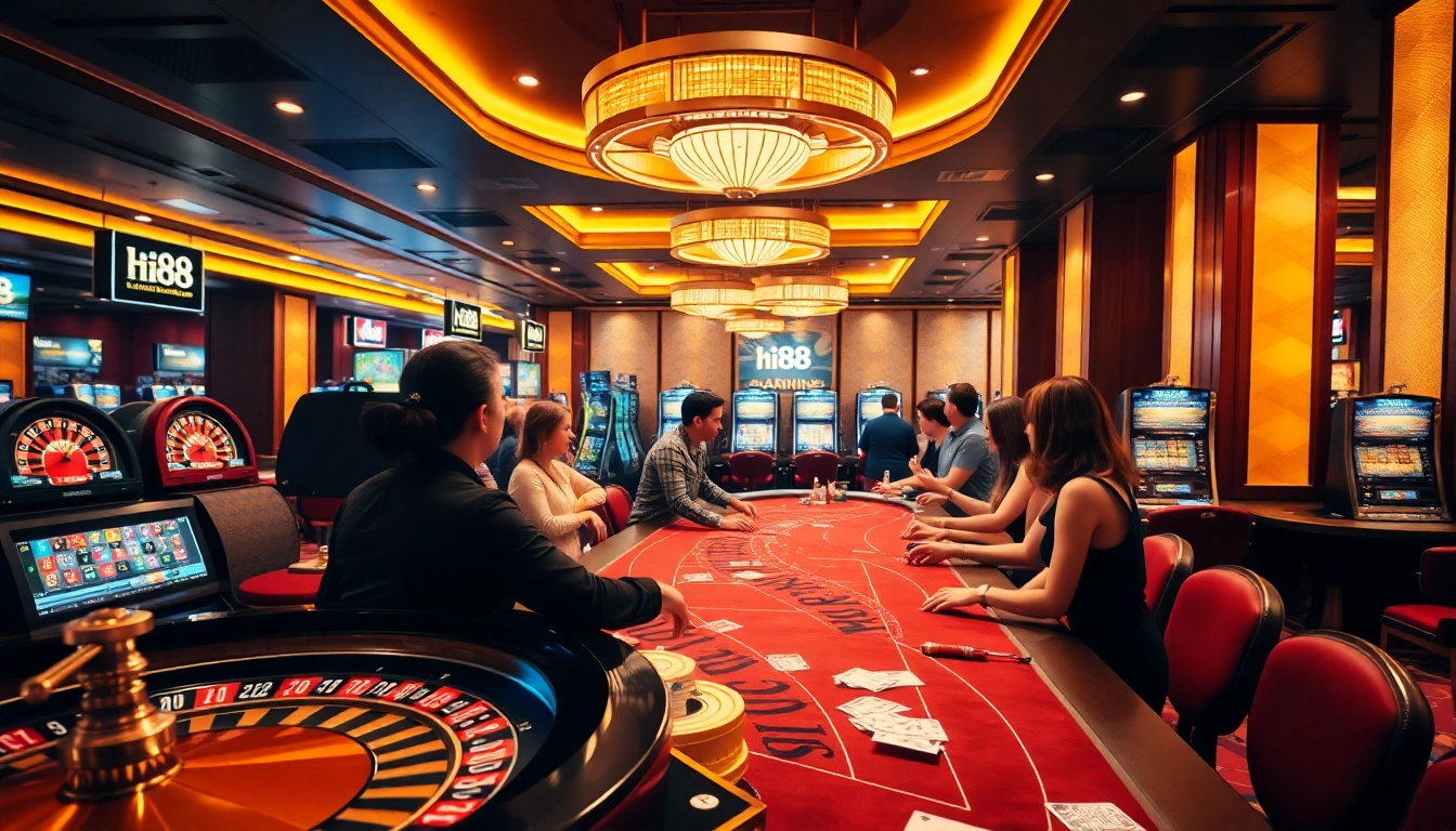 Experience thrilling gameplay at Hi88's luxurious casino atmosphere with vibrant games.
