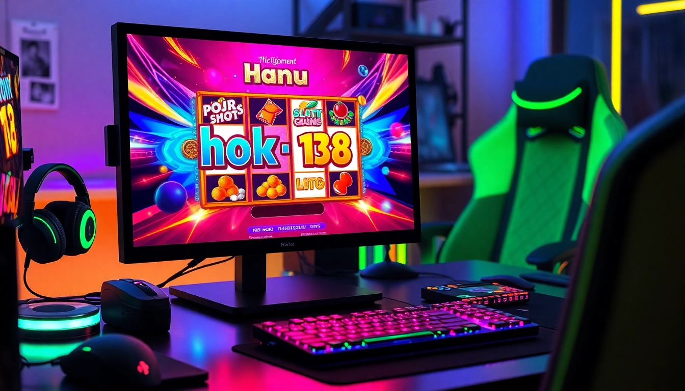 Exciting gaming scene featuring hoki138 slot game interface and accessories.