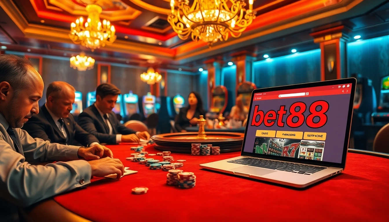 Gamble at the vibrant casino showcasing https://bet88b.us.com/ with poker tables and high-stakes excitement.