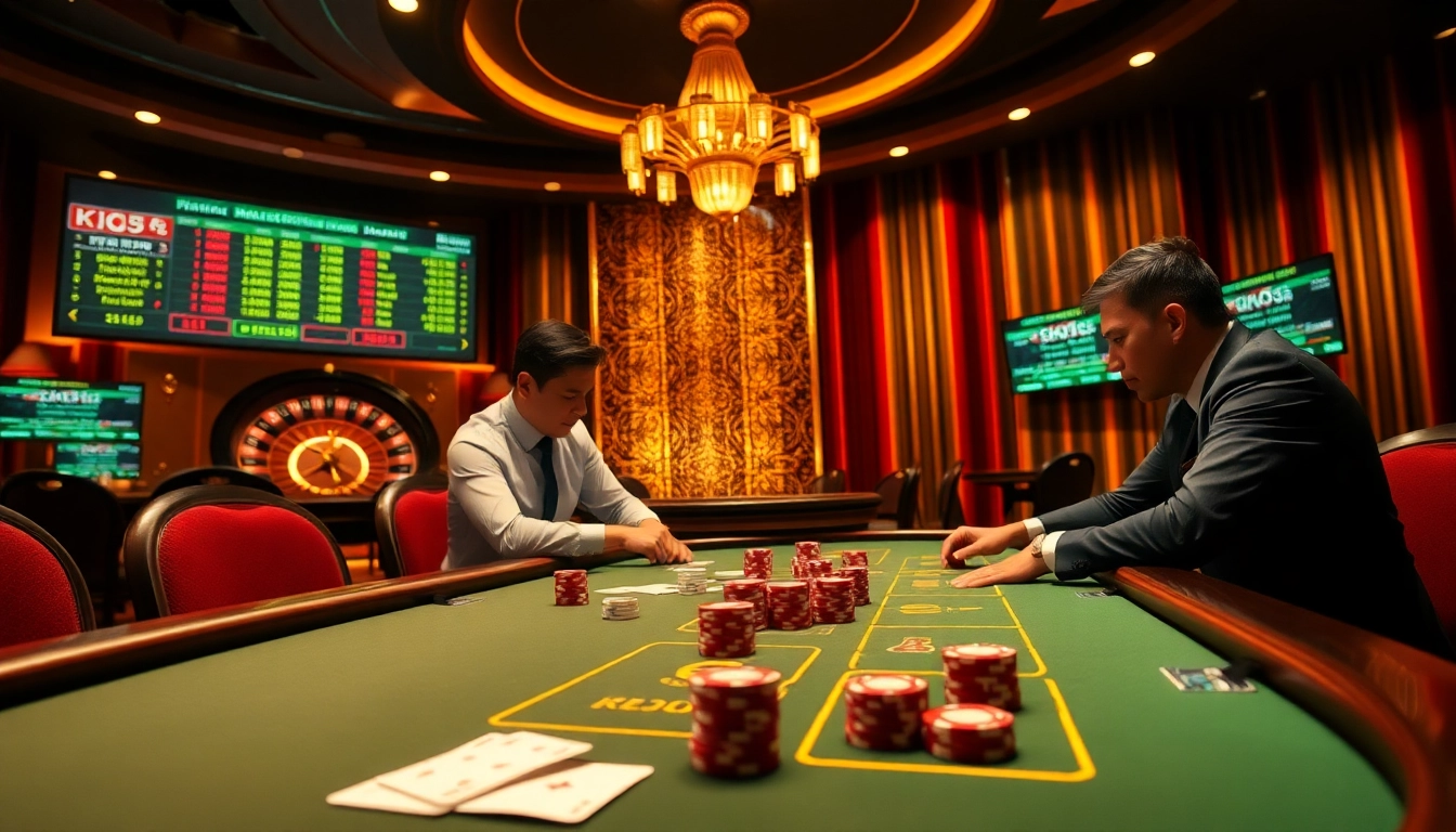 KJC-themed casino scene featuring an exciting poker game with vibrant chips and cards.