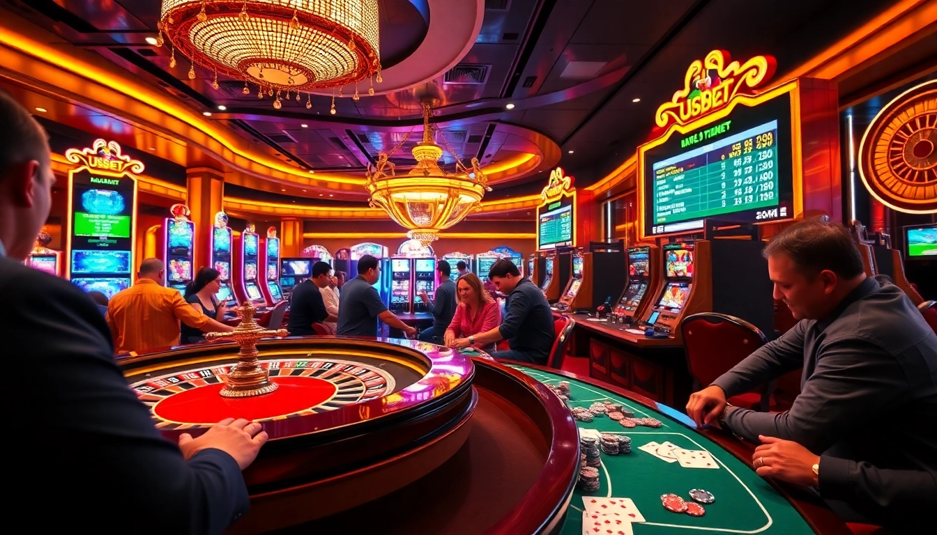 Engaging scene of players placing bets at a vibrant casino table, highlighting nhà cái usbet excitement.