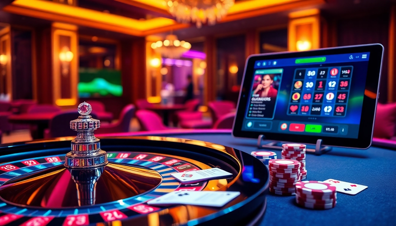 Experience the excitement of nhà cái uk88 with engaging online gambling visuals featuring roulette and poker elements.