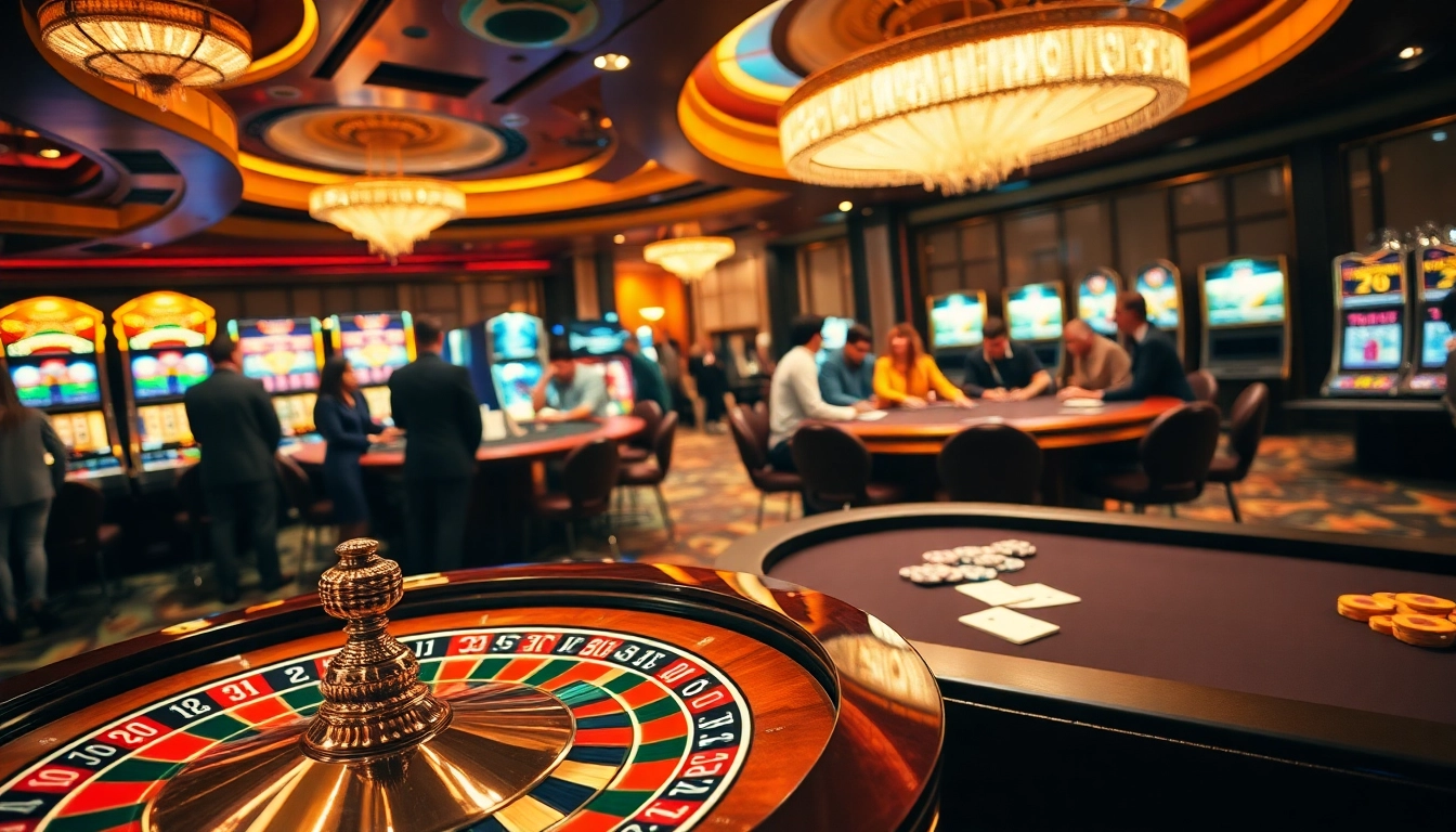 Nohu90 players enjoying thrilling casino games surrounded by a vibrant atmosphere.