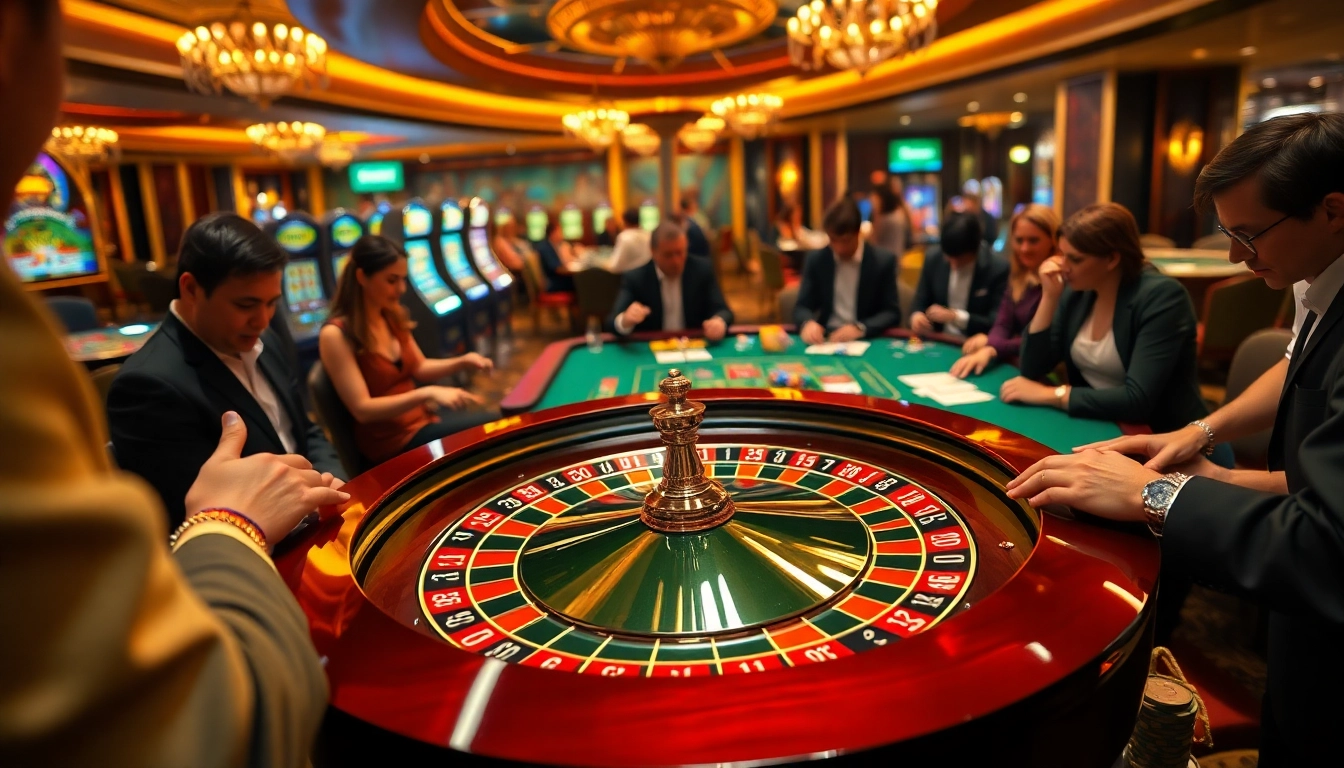 Excited players at a 13Win-themed casino table enjoying a thrilling game experience.