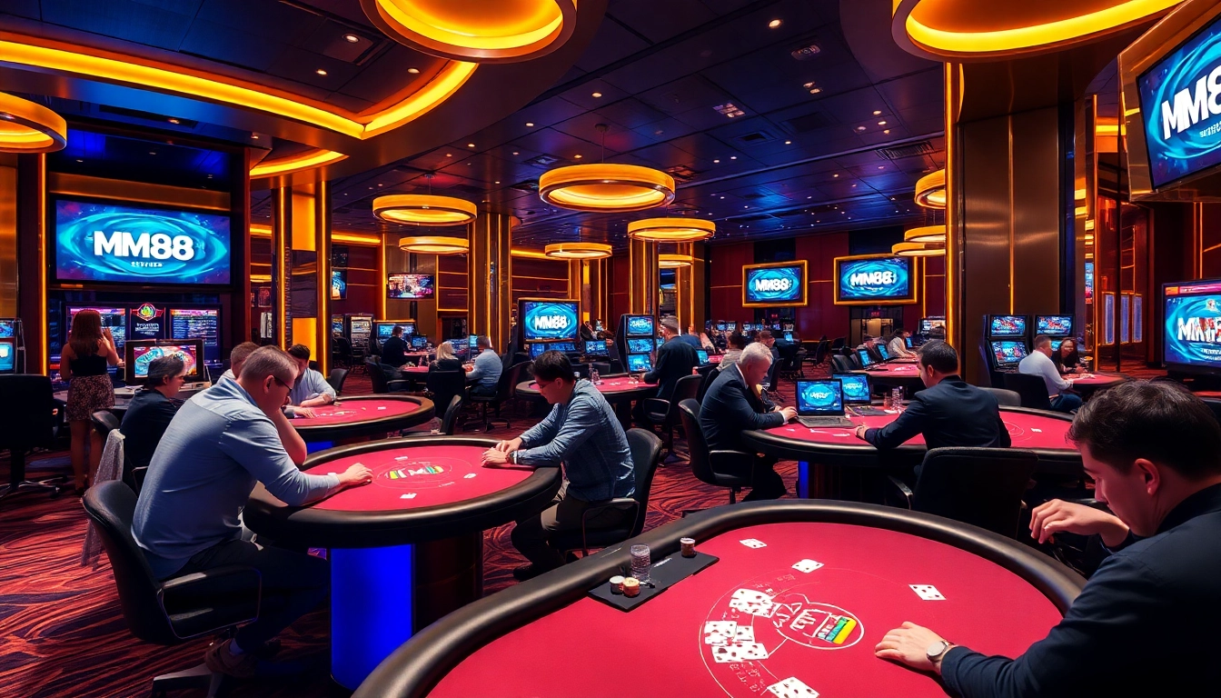 Players engaging in high-stakes poker at MM88’s exciting online casino interface.