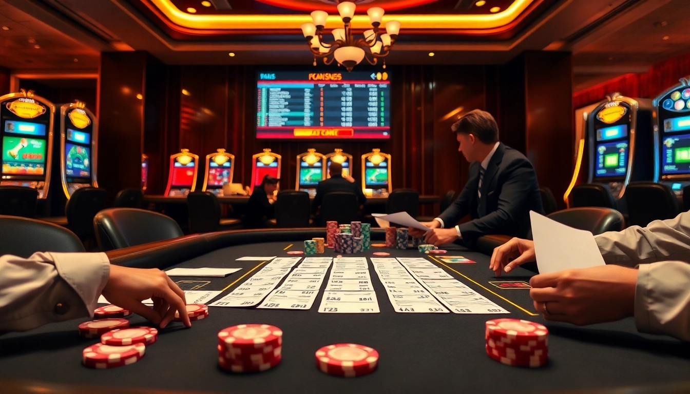 Engaging players strategizing over kèo nhà cái odds at a luxurious casino table.