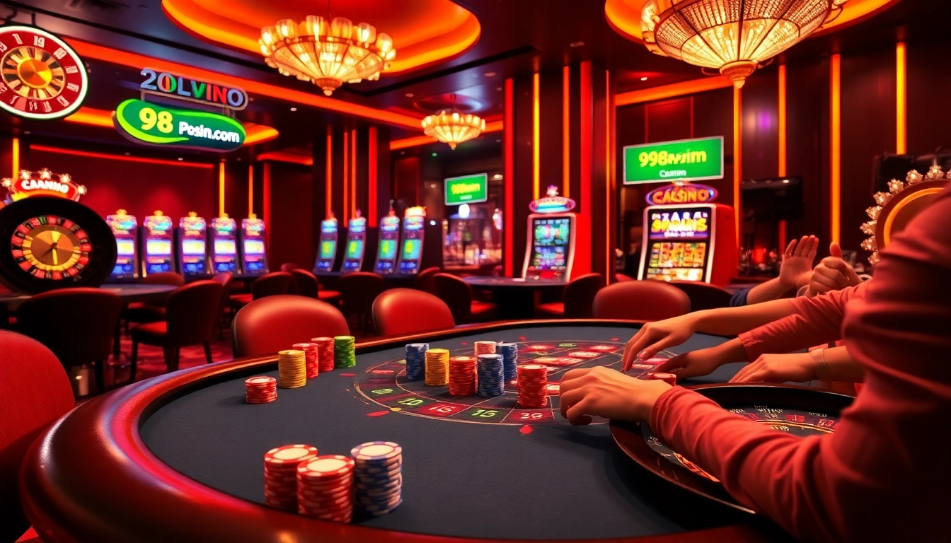 Experience thrilling gameplay at 98win com casino tables with poker chips and slot machines.