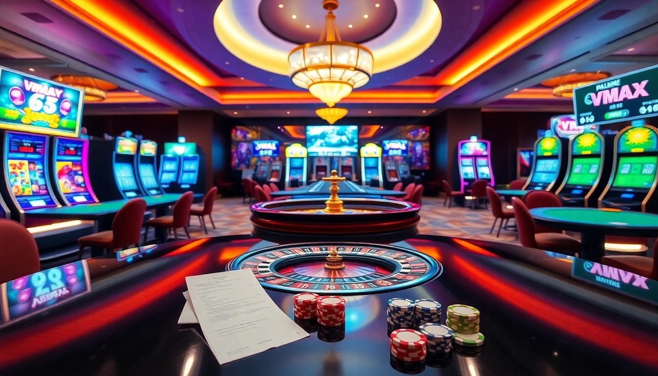 Experience the excitement of VMAX online gambling with vibrant casino elements and strategic gameplay scenarios.