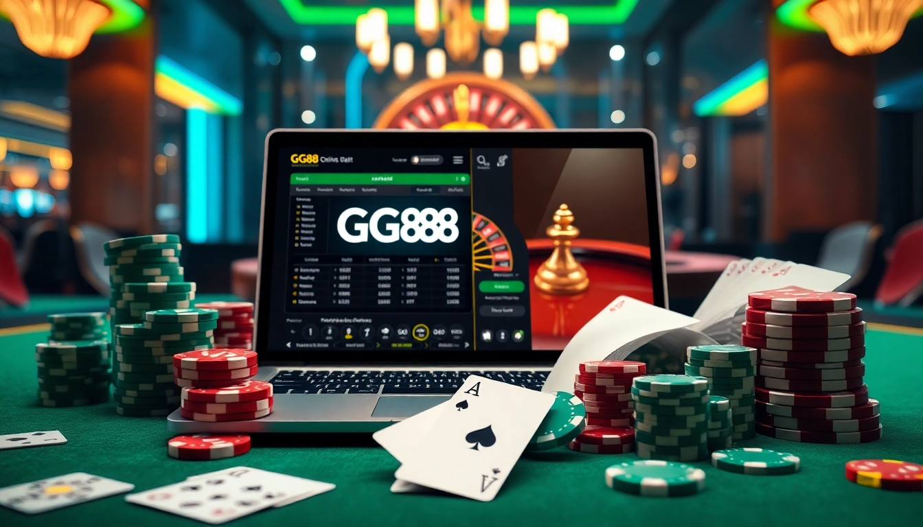 Experience premium gaming at GG88 with vibrant casino elements and online betting excitement.