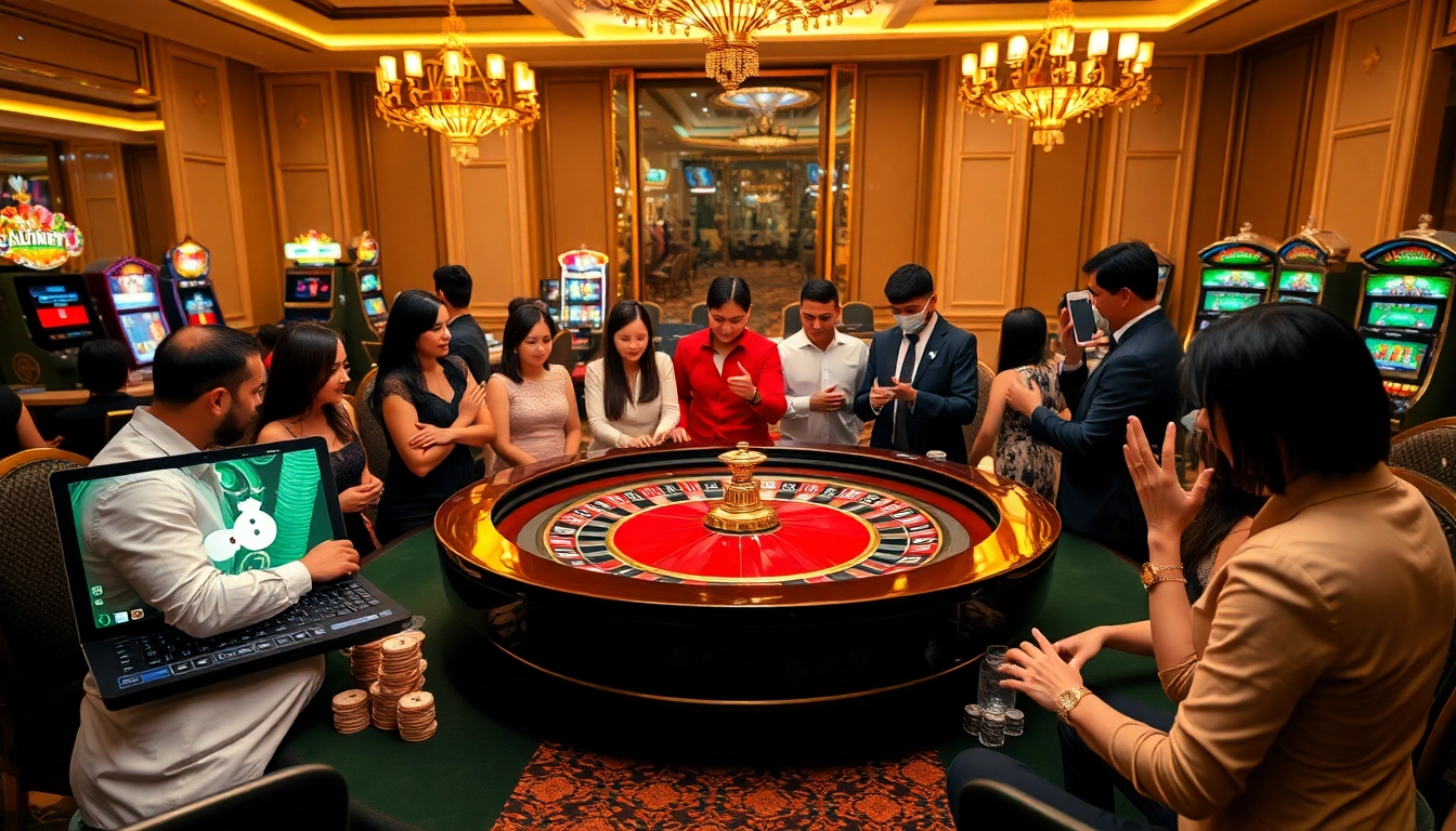 Experience the thrill at rr88 đăng nhập with an immersive casino scene featuring a roulette table and excited players.