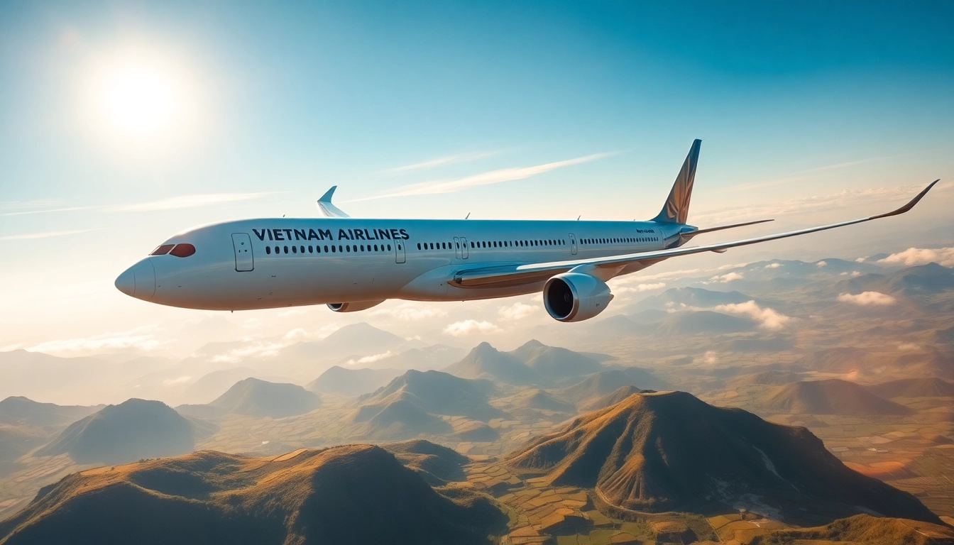 Vietnam Airlines flight vn168 soaring above stunning Vietnamese landscapes, symbolizing travel and adventure.