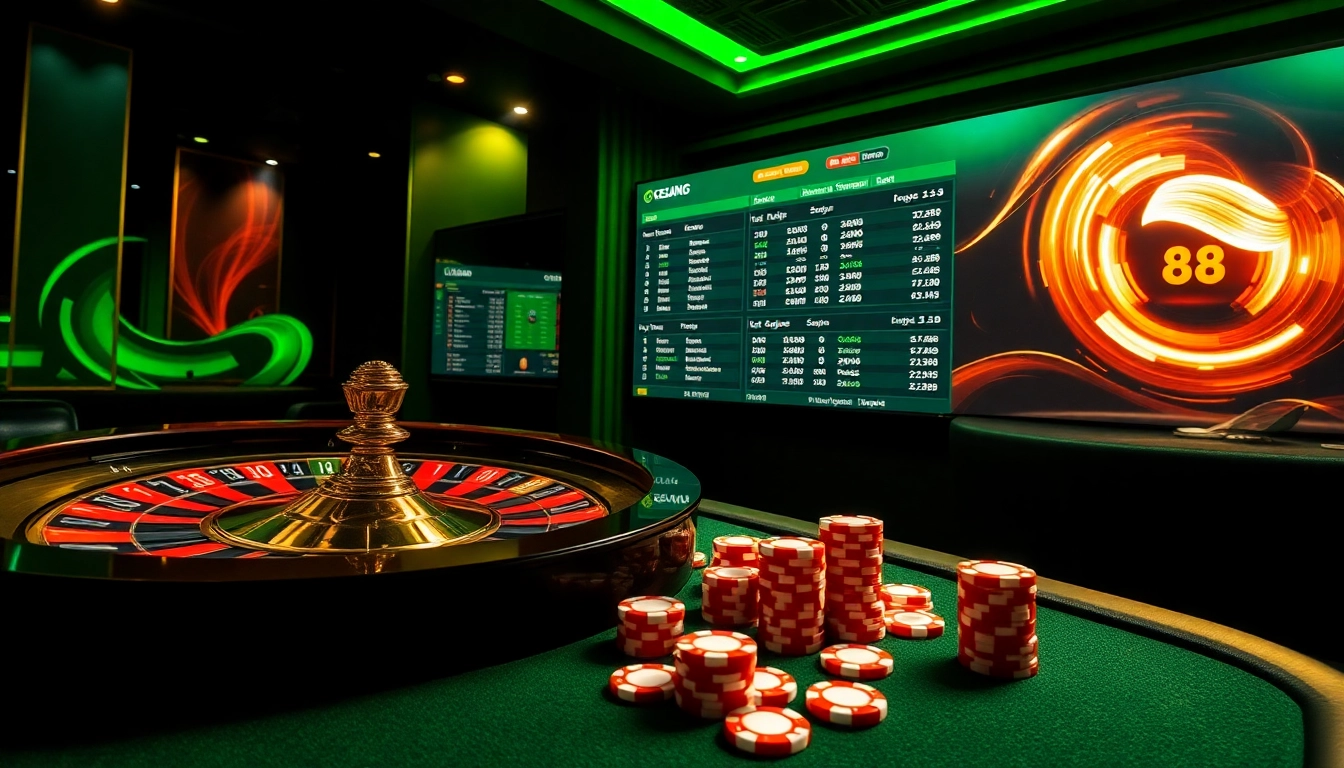 Kèo bóng đá 88 betting action with vibrant poker chips on a luxury casino table.