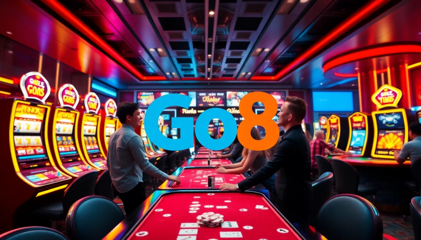 Exciting Go8 online casino scene with vibrant players enjoying various games.