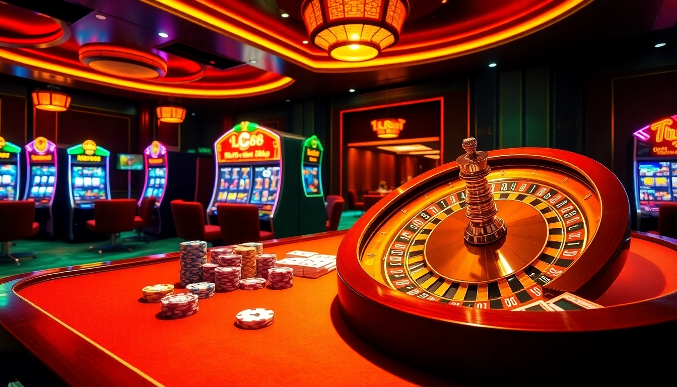 Engage in thrilling casino action at Trang chủ LC88 featuring poker chips and roulette for an unforgettable experience.