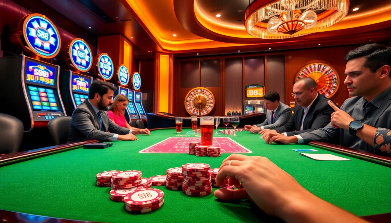 S88 poker chips placed on a vibrant casino table during an exciting game night.