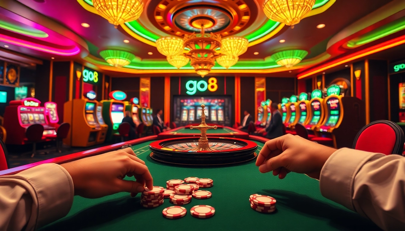 Experience the excitement of go8 casino games featuring vibrant casino tables and engaging players.