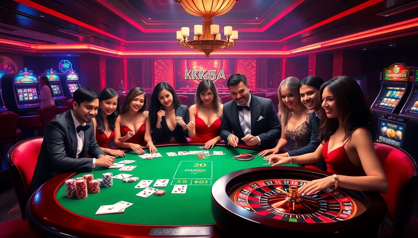 Experience the thrill of nhà cái KK55 with dynamic gaming at a luxurious casino table featuring poker action.