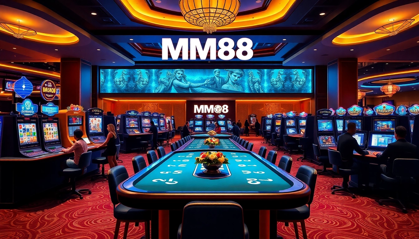 MM88 online casino environment showcasing thrilling gaming experiences with dynamic players and luxurious designs.