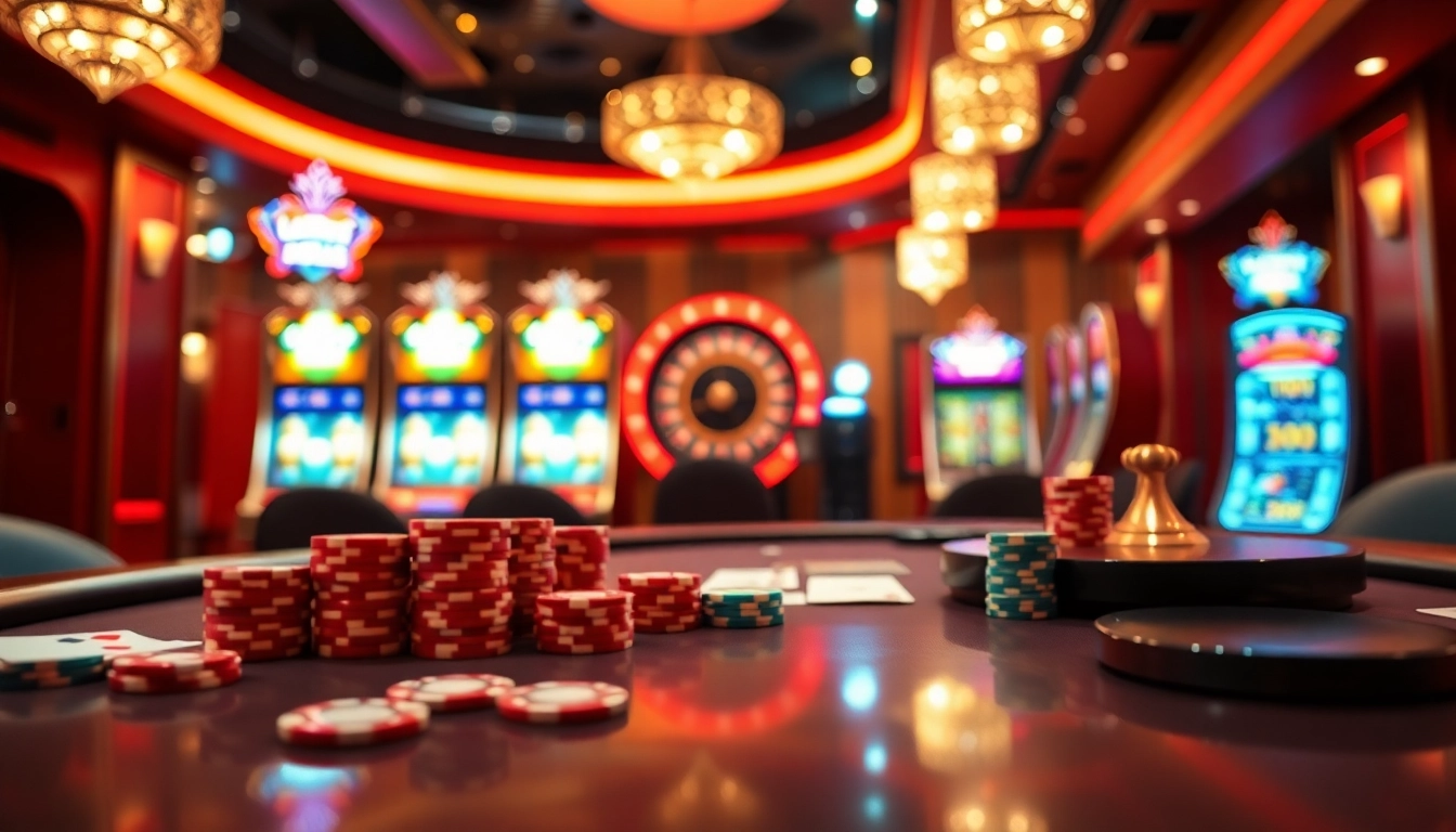 Experience luxury gaming with LINK XX88 at a vibrant poker table and roulette wheel, capturing the thrill of gambling.