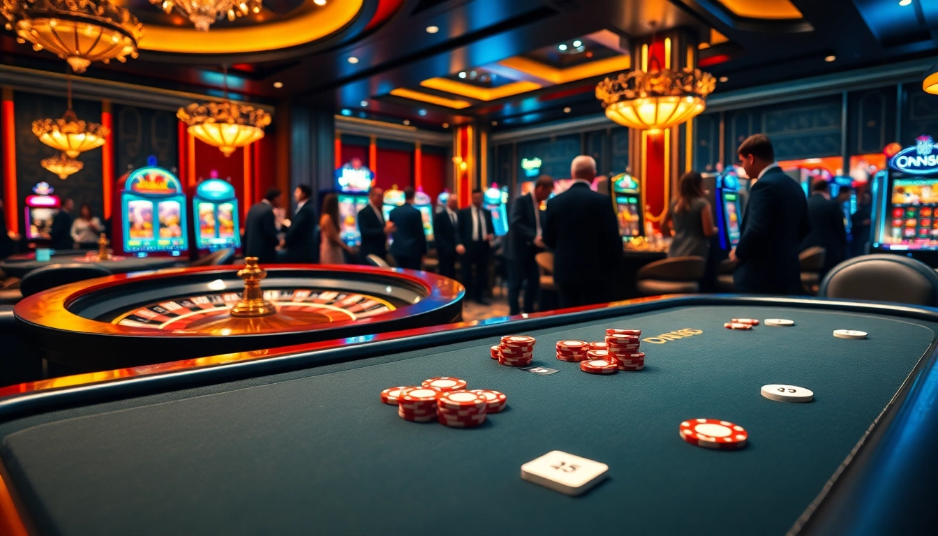 Excitement at DN88 Casino with players at the poker table and spinning roulette wheel.