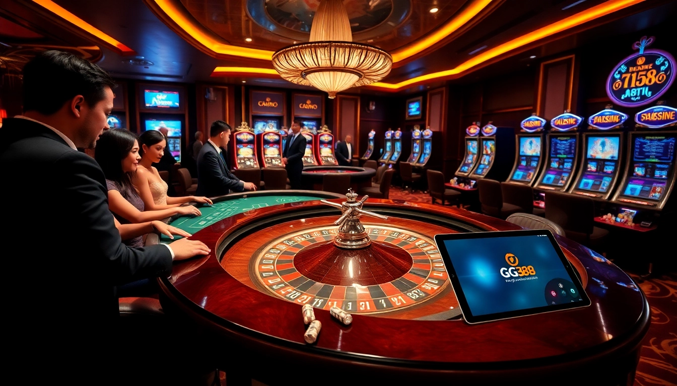 Players enjoying high stakes at a luxurious casino table featured on gg88com.