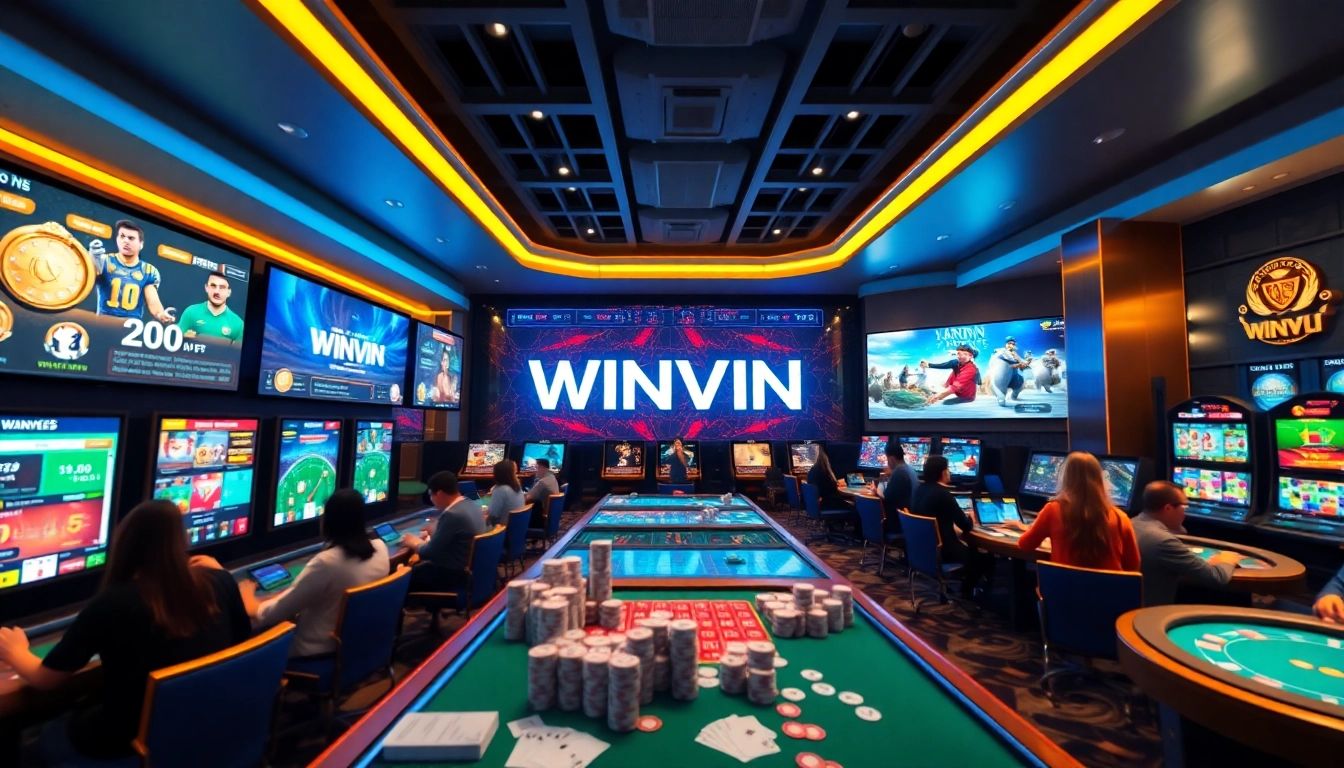 Exciting online gambling scene at winvn88.live showcasing vibrant casino games and satisfied players.